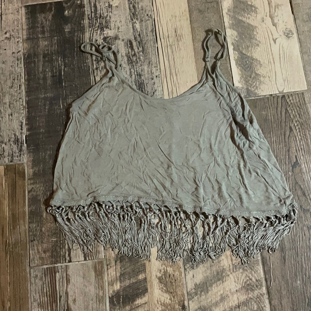 Green fringe forever 21 green crop top